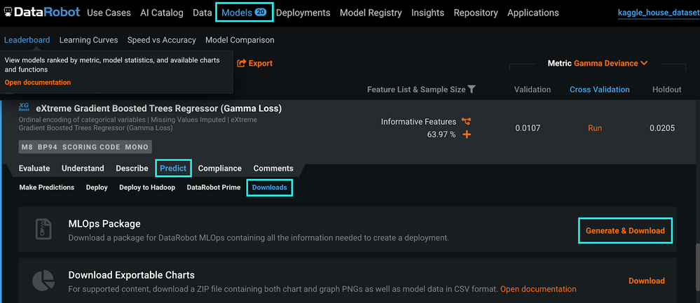 Figure 3. Generate & Download MLOps package