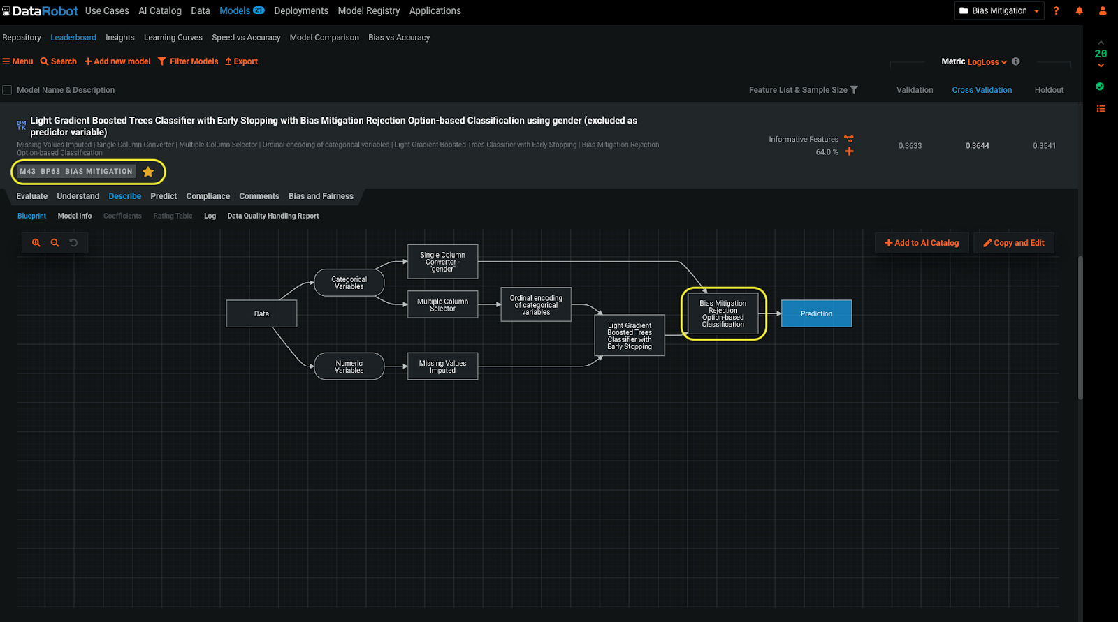 Bias Mitigation badge on the leaderboard - DataRobot AI Cloud