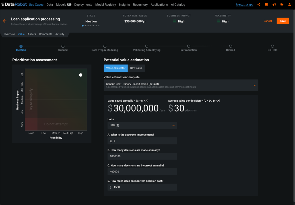 Use case value estimator